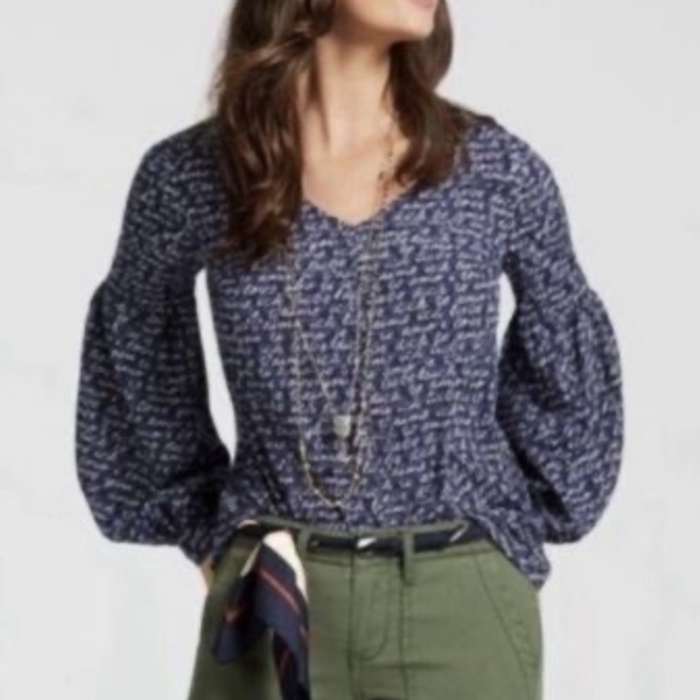 CAbi Navy and White Blouse
